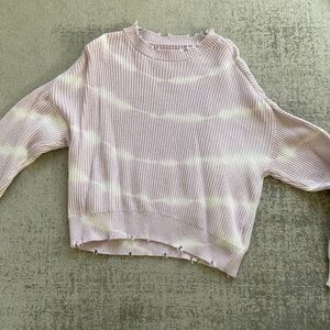 Pistola lavender and white cotton distressed sweater